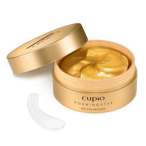 Offene Verpackung der Cupio Morningstar Gel Eye Patches in gold, ideal zur Hautpflege und für erholte Augen.