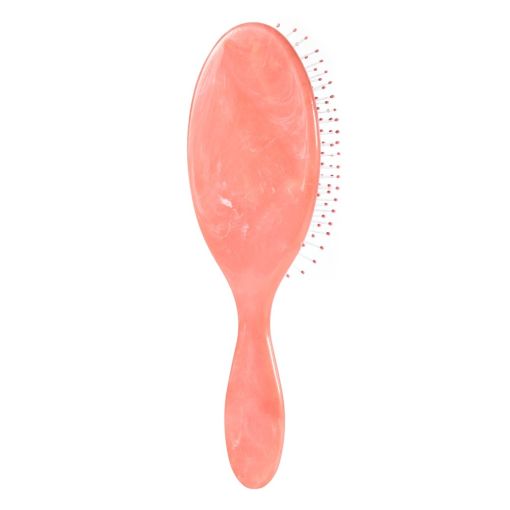 Rosa Haarbürste mit ovalem Bürstenkopf, feinen Kunststoffborsten mit Noppen und ergonomischem Griff