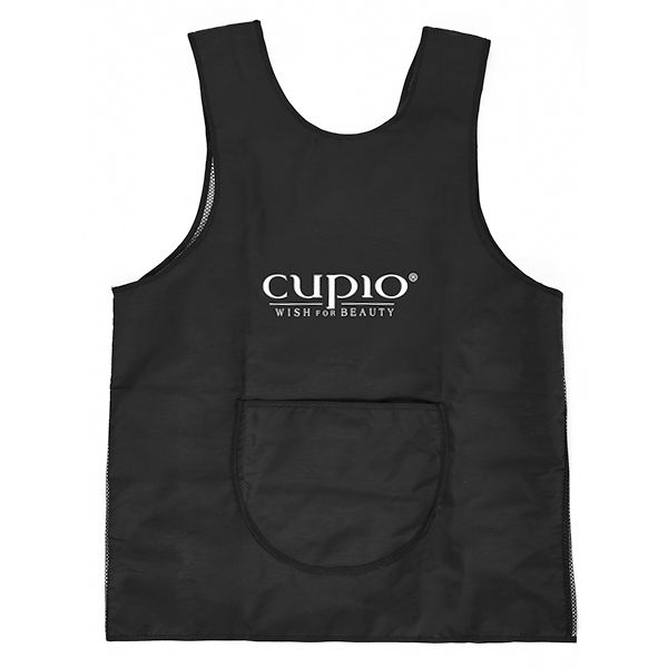 Schwarze Schürze mit Logo von Cupio für Friseure und Schönheitspflege