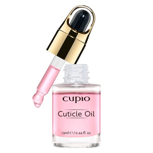 Flasche Nagelhautöl mit Pipette und pinker Flüssigkeit