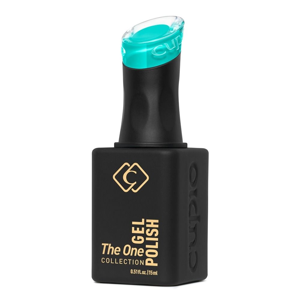 Produktbild von Cuccio The One Collection Gel Polish, 15 ml, in schwarzer Flasche mit türkisfarbenem Verschluss