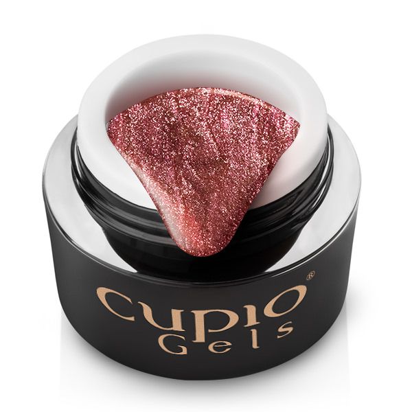 Schimmernder Rosé-Gel von Cupio in einem schwarzen Behälter