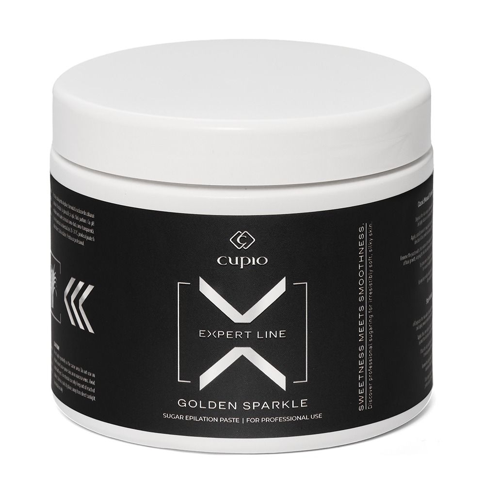 Weiße Dose der Sugaring-Zuckerpaste Cupio Expert Line Golden Sparkle 700 g, professionelle zuckerbasierte Haarentfernungspaste für empfindliche Haut und Salonanwendungen