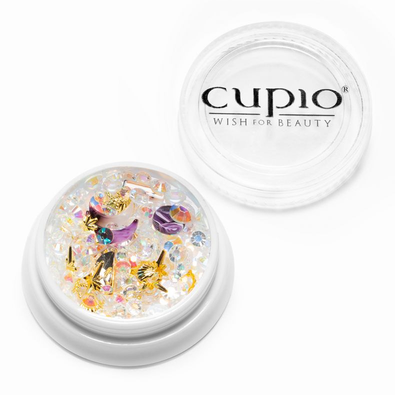 Bunte Glitzersteine in einer transparenten Dose von Cupio für Nageldesigns