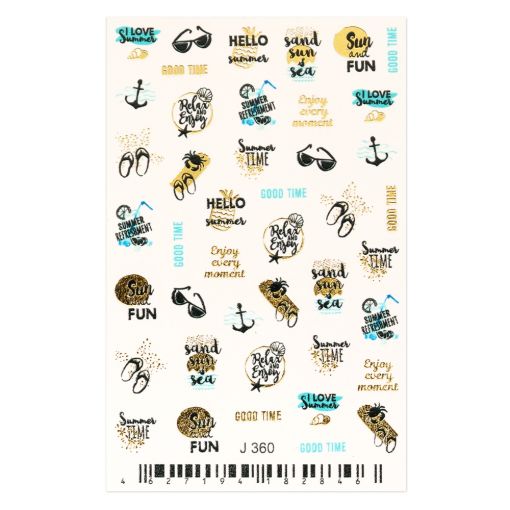 Stickerbogen mit Sommermotiven wie Sonnenbrille, Flip-Flops und Ankern