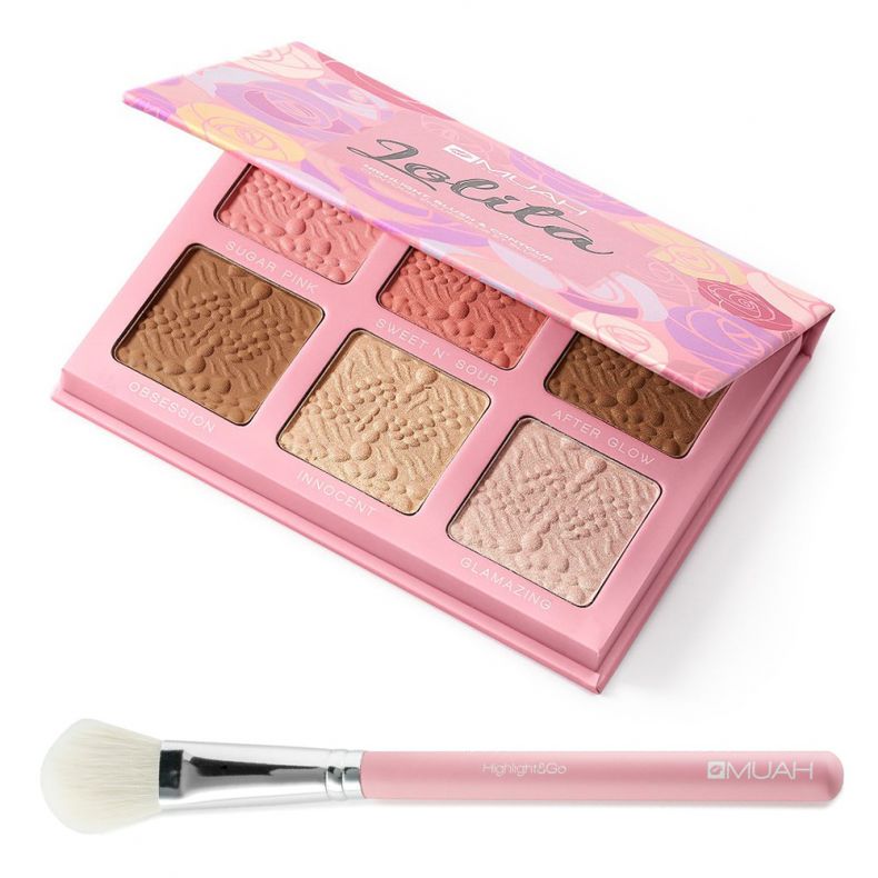 Blush-Palette in Rosa mit fünf Farbtönen und passendem Pinsel