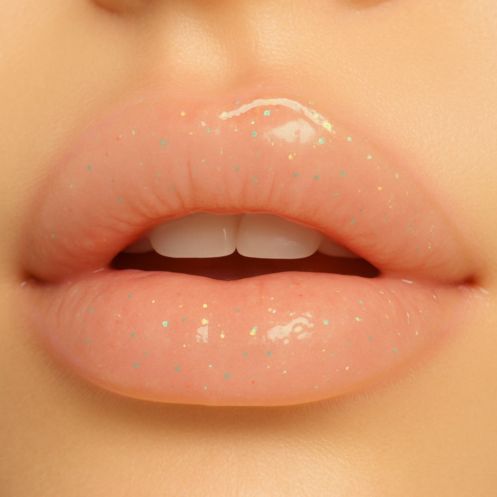 Nahaufnahme von glänzenden, glitzernden Lippen