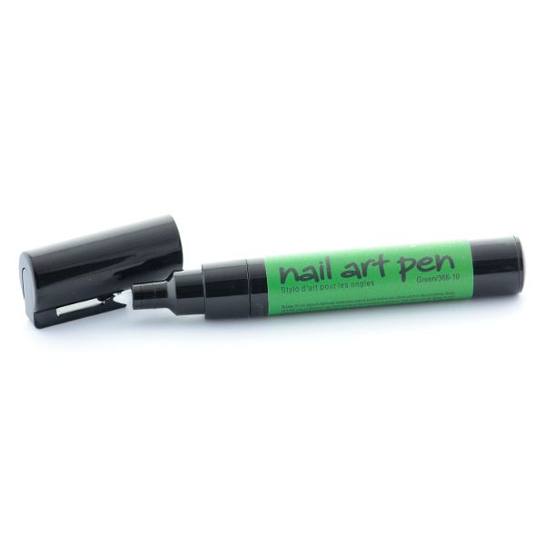 Grüner Nagelkunststift mit schwarzem Deckel, ideal für detaillierte Nailart