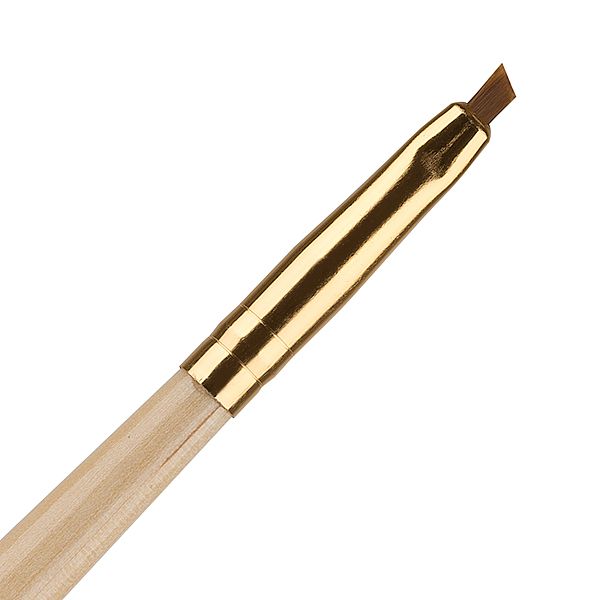 Detailaufnahme eines Pinsels mit goldenem Griff und schmaler Pinselspitze
