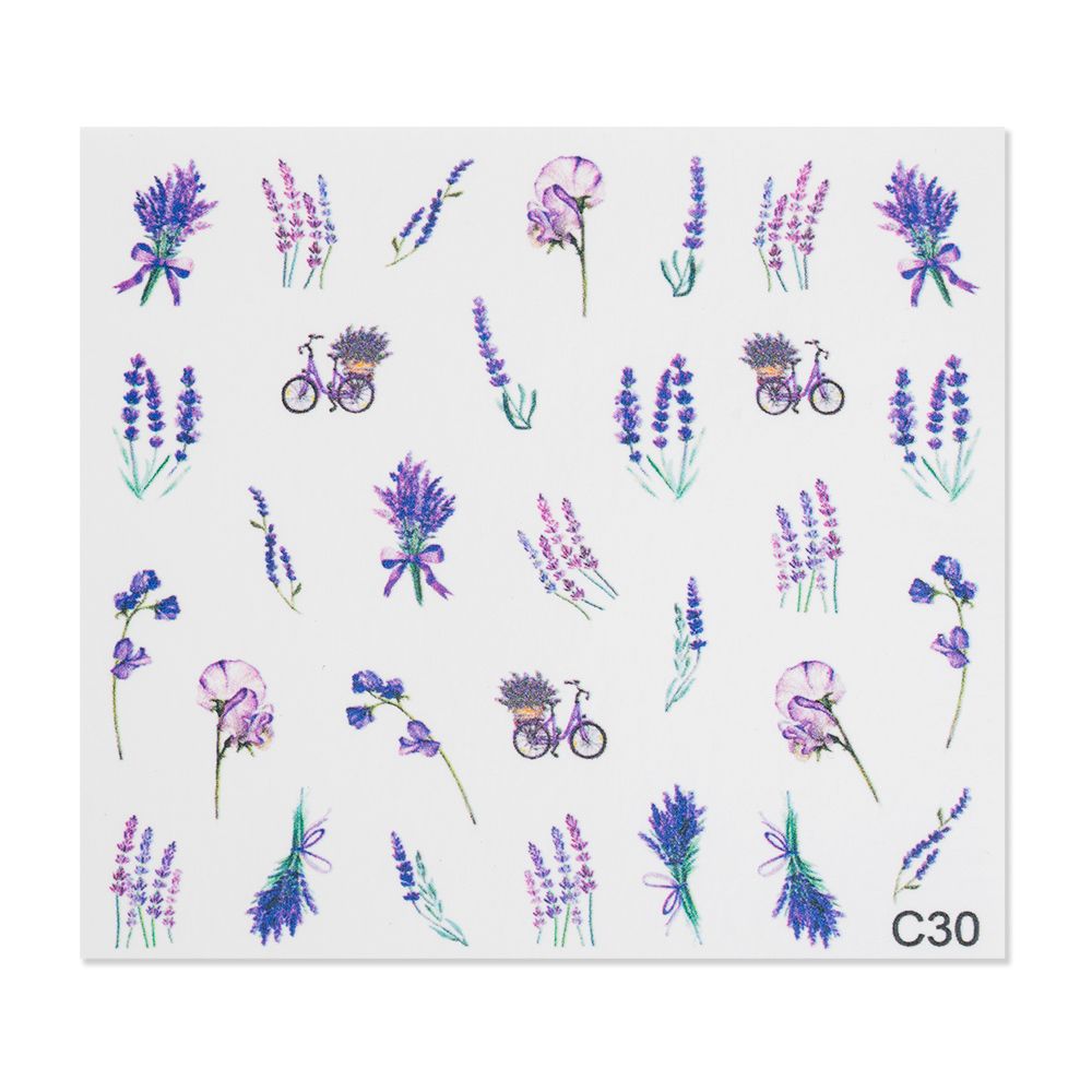 Muster mit Lavendel, Fahrrädern und Blumen in verschiedenen Farben