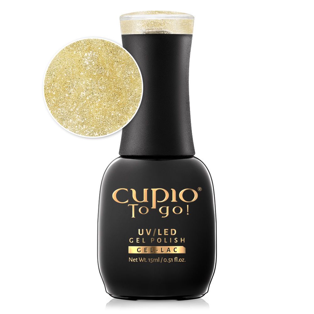 Flasche mit Cupio To Go! UV/LED Gel Polish in goldfarben mit Glitter