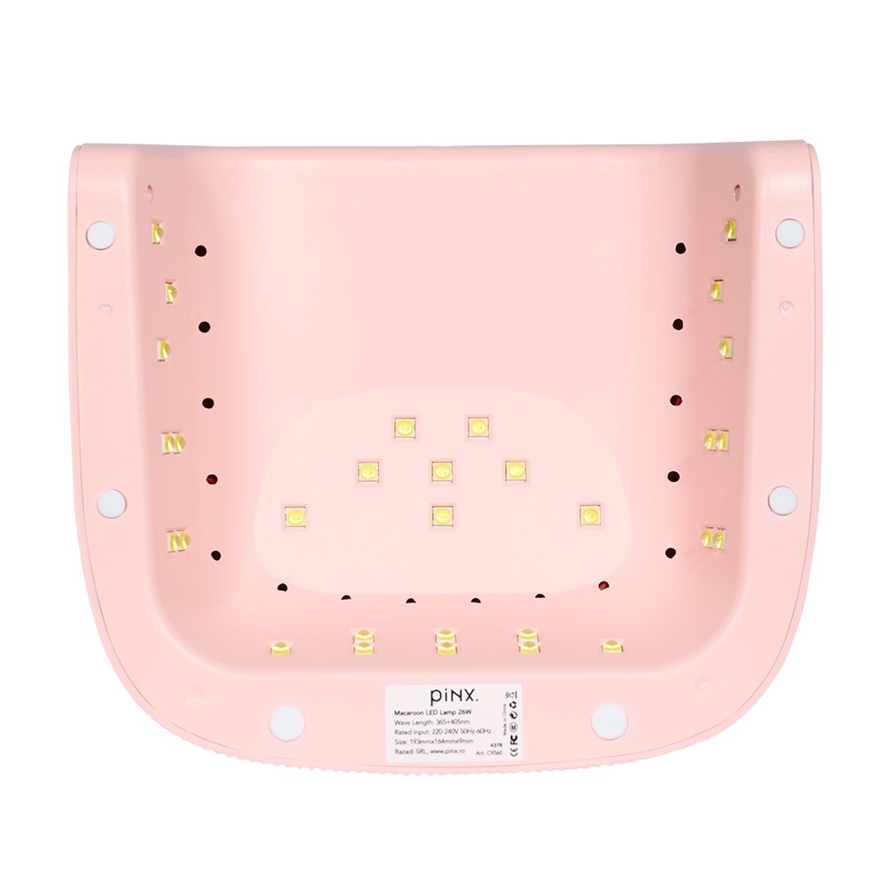 Rosa UV-/LED-Nagellampe, Innenansicht mit mehreren LEDs und offenem Handbereich zum Aushärten von Gel- und Shellac-Nägeln