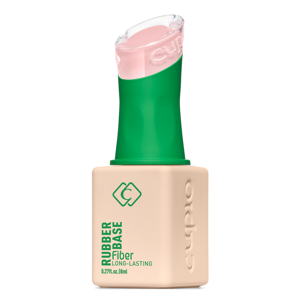 Produktbild von Cuccio Rubber Fiber Base Long-Lasting 8 ml, Nagelbasis im matten Flakon mit grünem Hals und transparentem Deckel