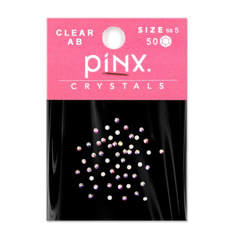 Verpackung mit klaren AB Kristallen in Größe SS5 von piNX