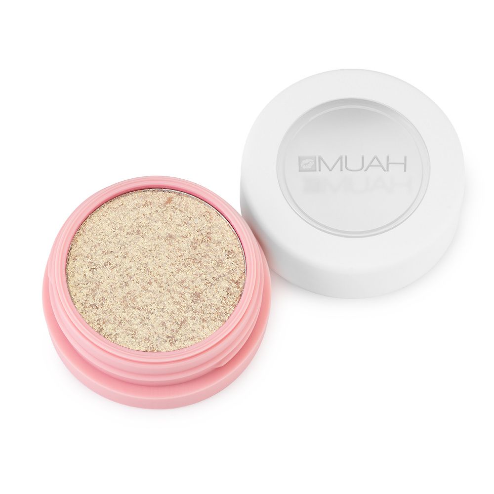 MUAH Highlighter mit goldenen Glitzerpartikeln in einem pinken Döschen