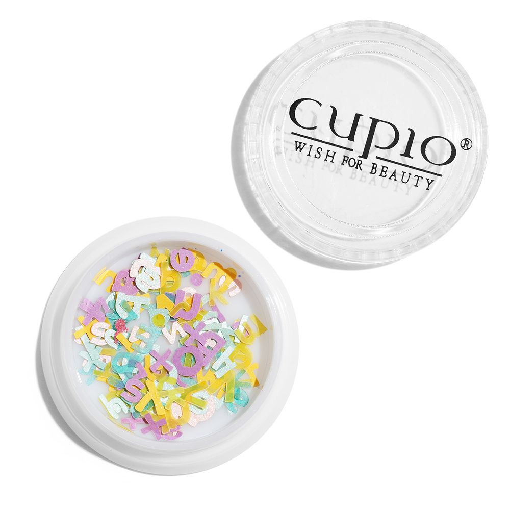 Buchstaben-Glitter in Pastellfarben für Nailart und Bastelprojekte