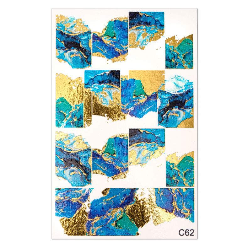 Nagelsticker mit abstraktem Muster in Blau und Gold