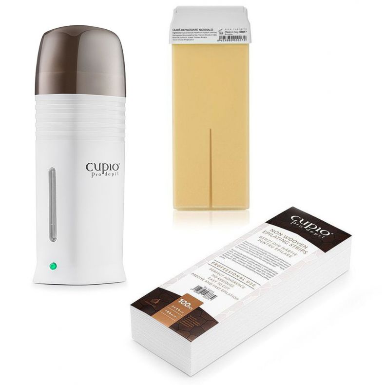 Cupio Set mit Wachswärmer, Wachs und nonwoven Enthaarungsstreifen