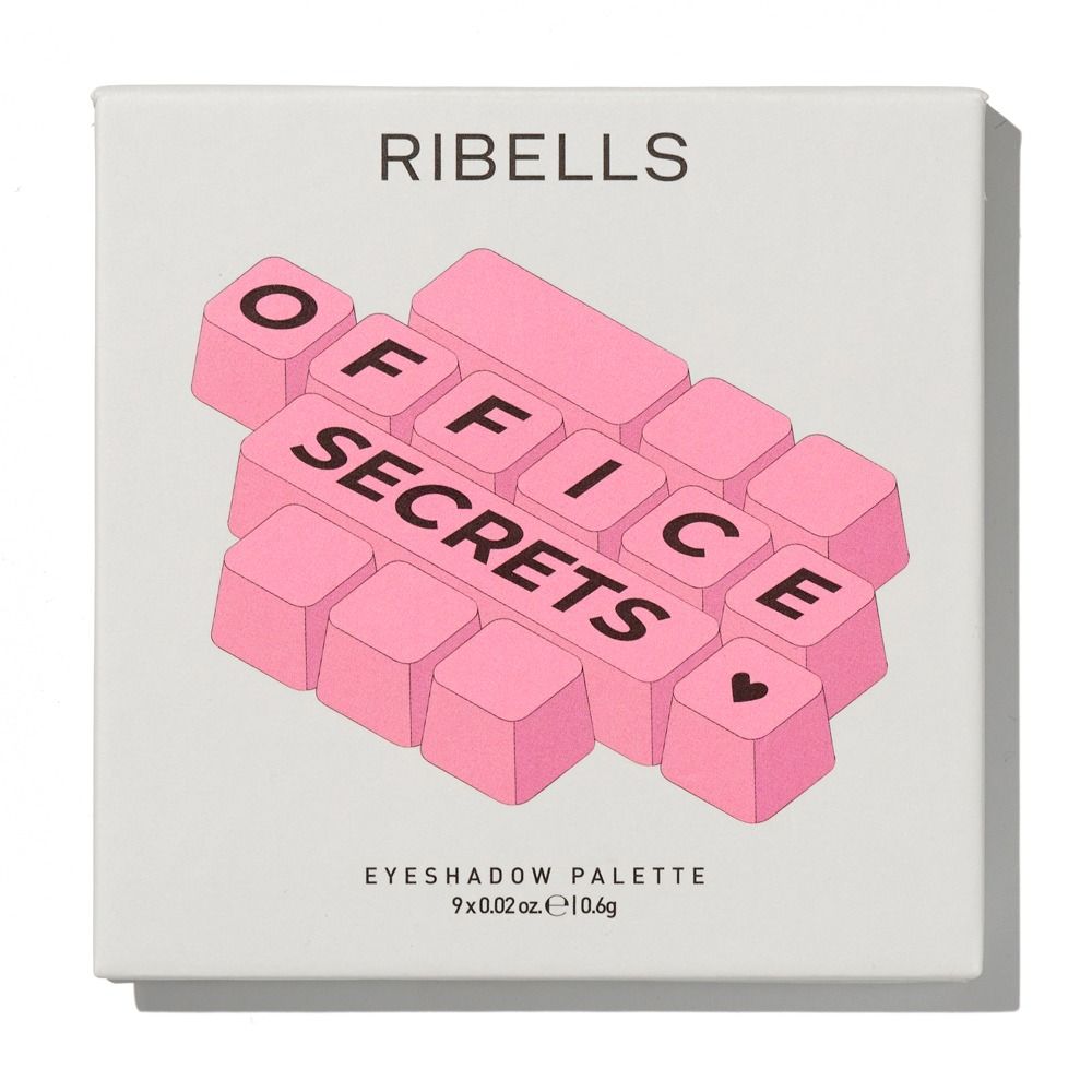 Ribells Office Secrets Lidschattenpalette Sparkle Reminder mit 9 intensiv pigmentierten Nuancen, rosa Verpackung mit Office-Secrets-Motiv für schimmernde und matte Augen-Make-up-Looks