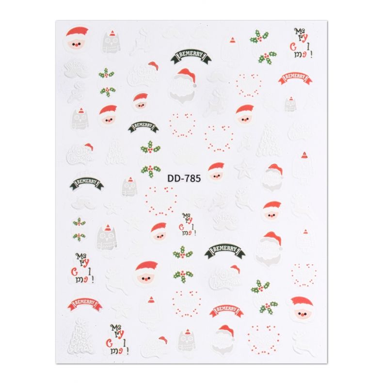 Bogen mit Weihnachtsstickern, enthält Santa, Sterne, Tannenbäume und dekorative Texte.