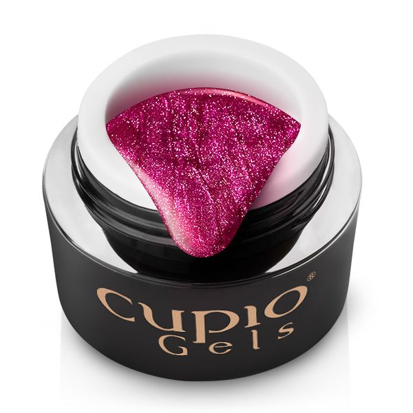 Öffnetes Glas mit glitzerndem pinken Gel von Cupio Gels