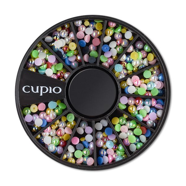 Runder Organizer mit bunten Nail Art Perlen in verschiedenen Farben von Cupio