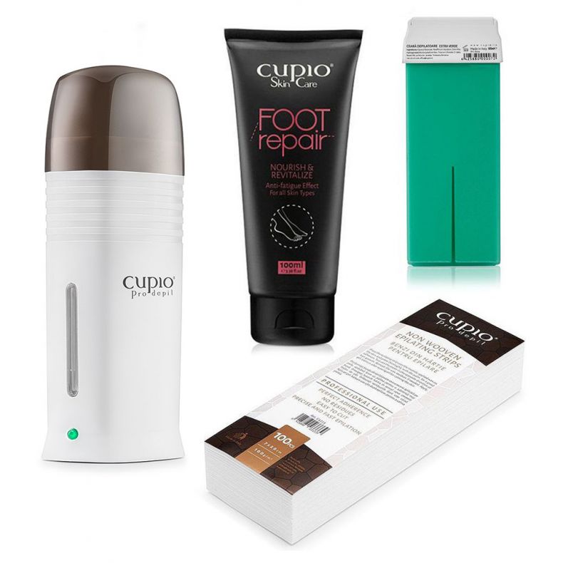 Cupio Pflegeprodukte für Füße: Prodepil Gerät, Fußcreme, Wachsstreifen und Spa-Pads