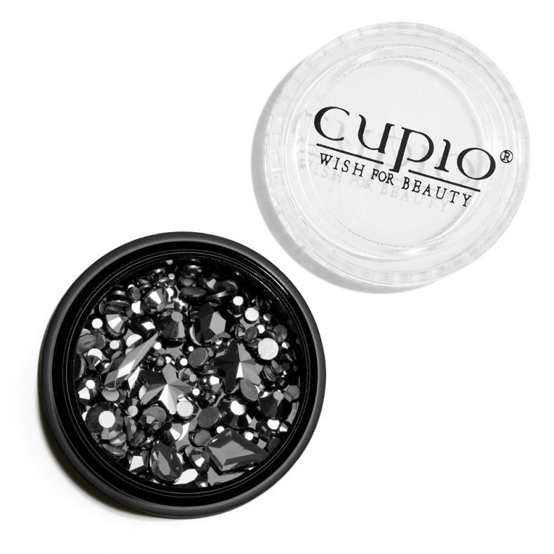 Dose mit schwarzen Strasssteinen für Nagelkunst von Cupio