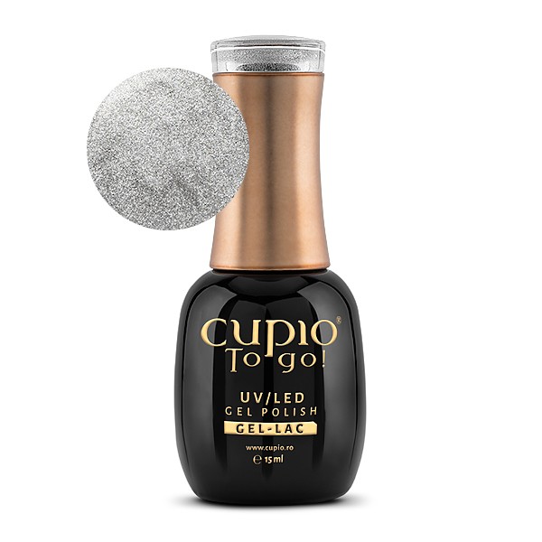 Flasche mit Cupio To Go! UV/LED Gel Polish in glänzendem Silber, 15 ml.