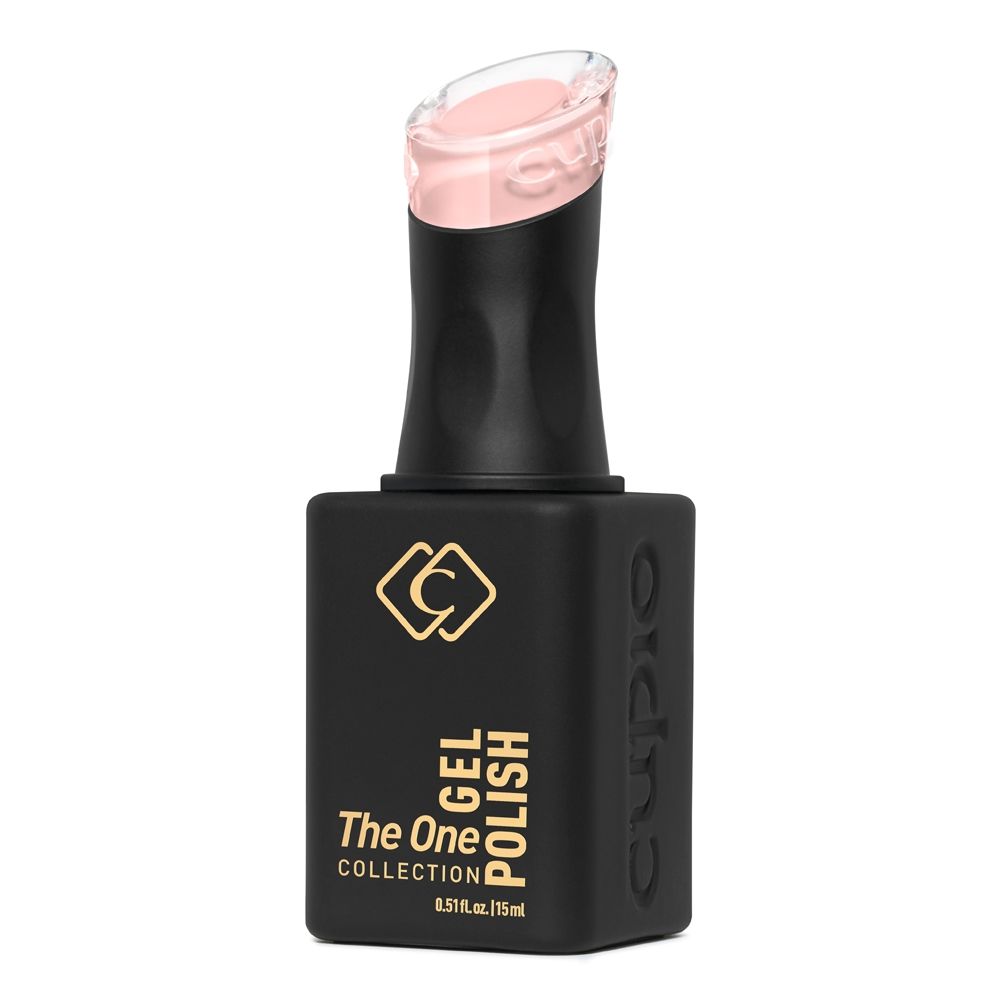 Produktbild von Cuccio The One Gel Polish Collection: rosa Gel-Nagellack in schwarzer 15-ml-Flasche mit transparenter rosafarbener Kappe