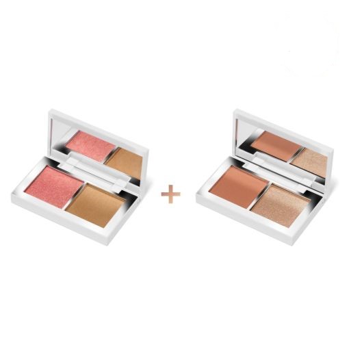 Zwei hochwertige Blush-Paletten mit Spiegel, in Pink und Bronze