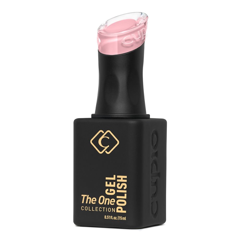Abbildung des Cupio The One Gel Polish Collection UV-Nagellacks in Rosa, 15 ml, in schwarzer Flasche mit transparent rosa Kappe