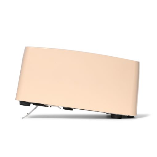 Seitliche Ansicht eines beigen Toasters