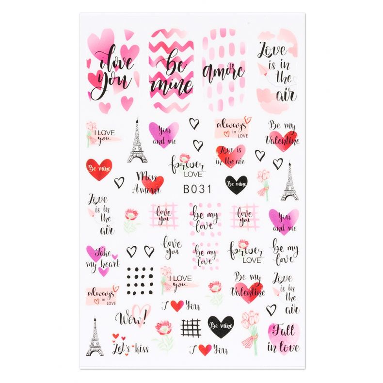Stickerbogen mit romantischen Designs, Herzen und französischen Symbolen für Scrapbooking