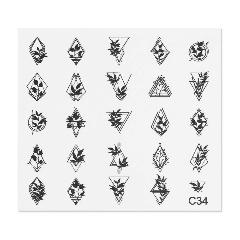 Satz mit verschiedenen Schablonen, die Pflanzenmotive in geometrischen Formen zeigen.