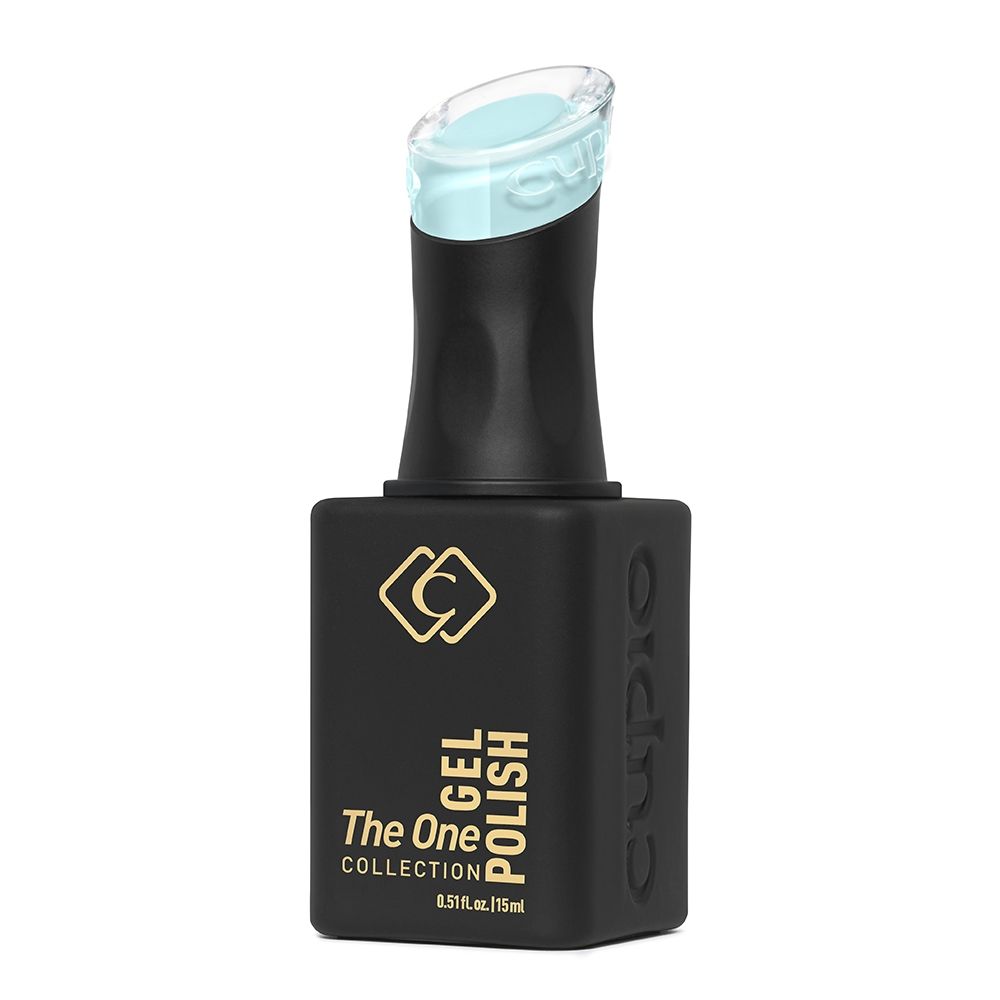 Produktabbildung von Cuccio The One Collection Gel Polish 15 ml in schwarzer Flasche mit transparent hellblauem Verschluss