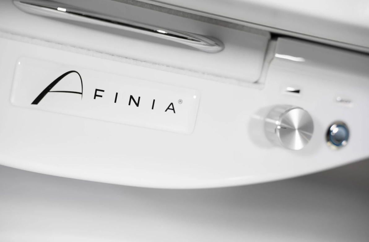 Detailaufnahme eines AFINIA Druckers mit Logo und Bedienelementen