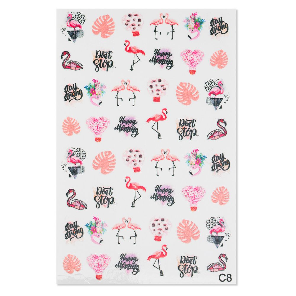 Bunte Aufkleber mit Flamingos, Blumen und Sprüchen für Scrapbooking und Dekoration