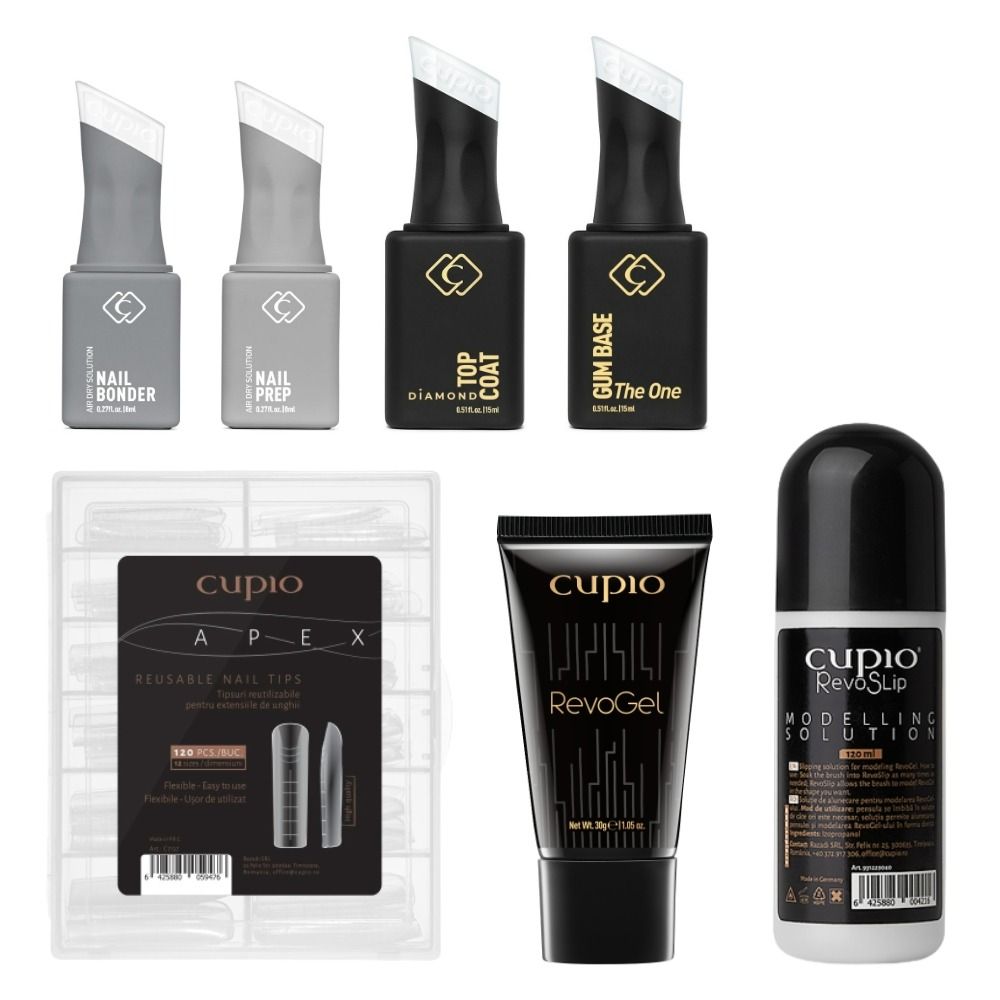 Cupio Nagelset mit Präparaten, Tips, RevoGel und Modellierlö