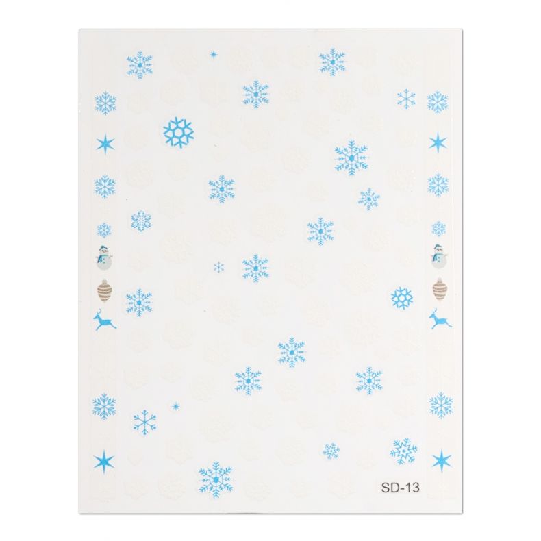 Geschenkpapier mit Schneeflocken und Wintermotiven in Blau
