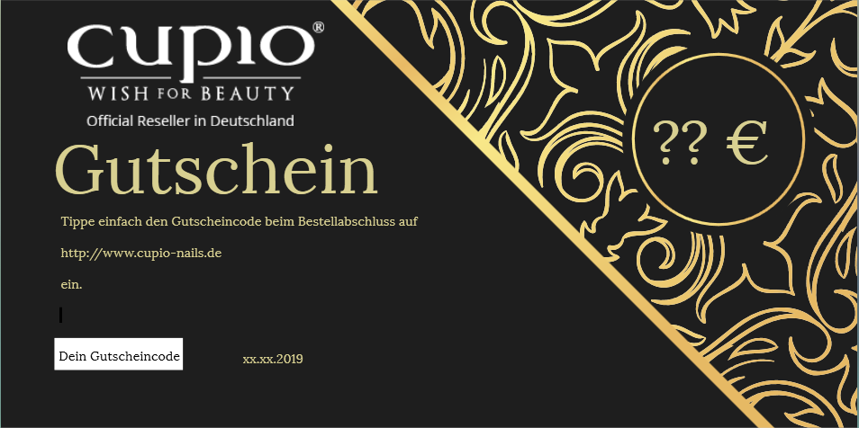 Gutschein von Cupio, official Reseller in Deutschland, zur Verwendung bei Bestellungen auf der Webseite.