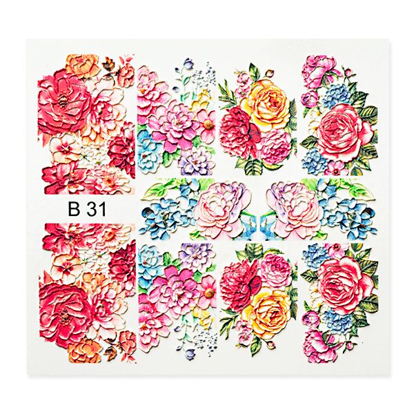 Blumenaufkleber mit verschiedenen bunten Blumenmotiven, Design B 31