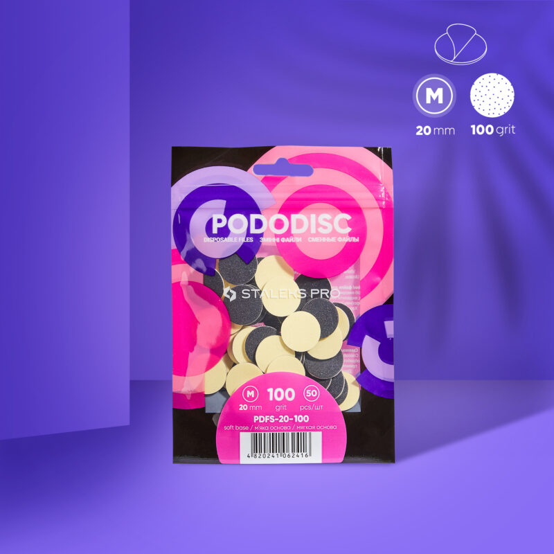 Verpackung der PODODISC Einwegfeilen, 20 mm Durchmesser, 100 Körnung, 100 Stück