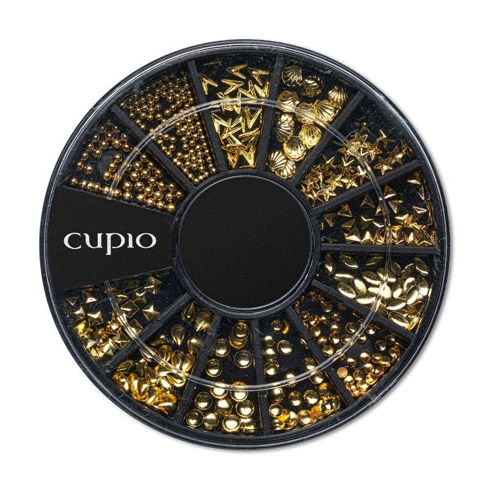 Rundes Set mit verschiedenen goldenen Nailart-Dekorationen von Cupio