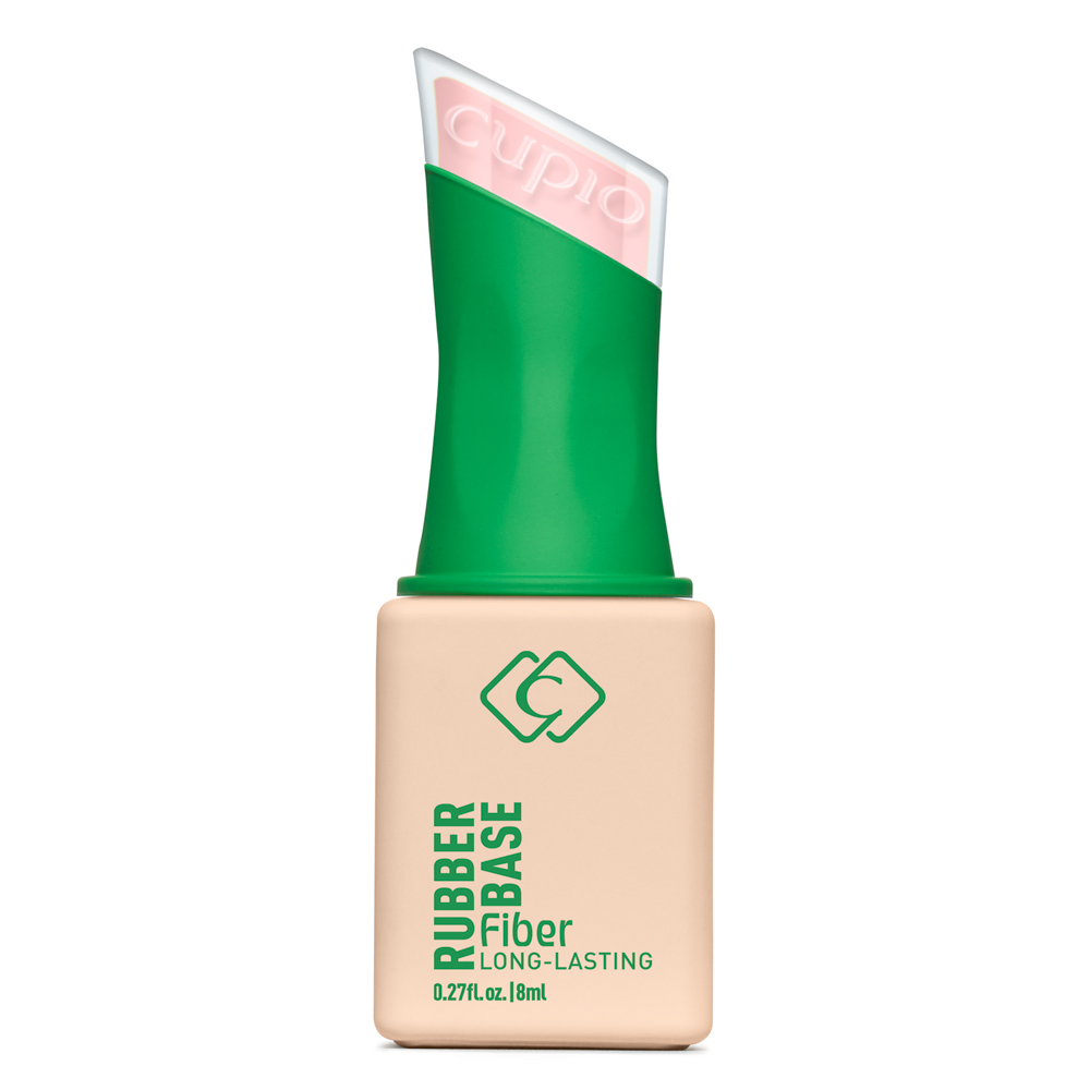 Produktbild der Cupio Rubber Base Fiber Long-Lasting, 8 ml Nagel-Basecoat in beigefarbener Flasche mit grünem Verschluss