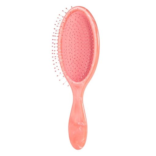 Rosa Haarbürste mit feinen Kunststoffborsten und ergonomischem Griff für schonendes Entwirren der Haare