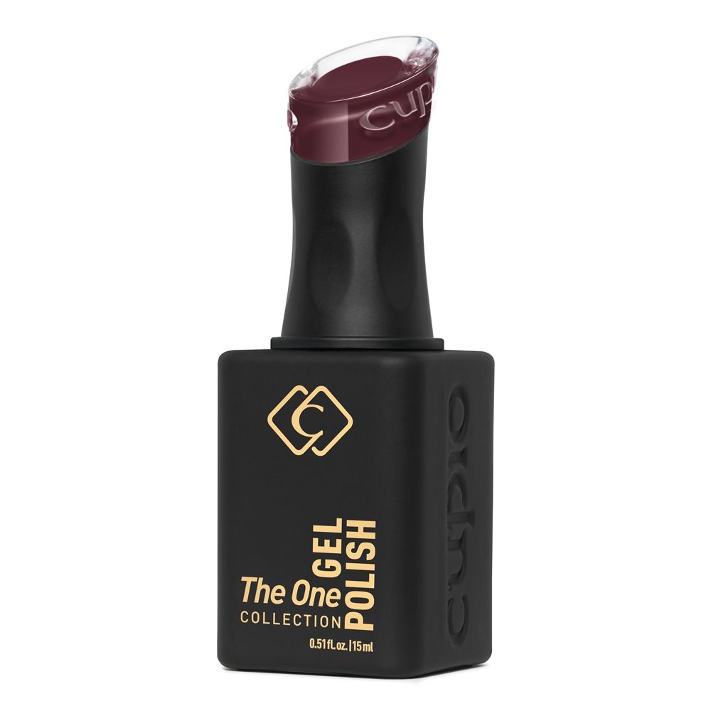 Schwarze Flasche Cuccio The One Gel Polish Collection mit UV-Gel-Nagellack in dunklem Bordeaux, 15 ml