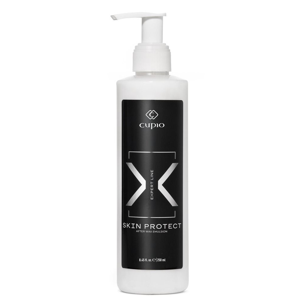 Weiße Flasche mit Pumpspender: Cupio Expert Line Skin Protect After Wax Emulsion, 250 ml, Pflegeemulsion nach dem Wachsen
