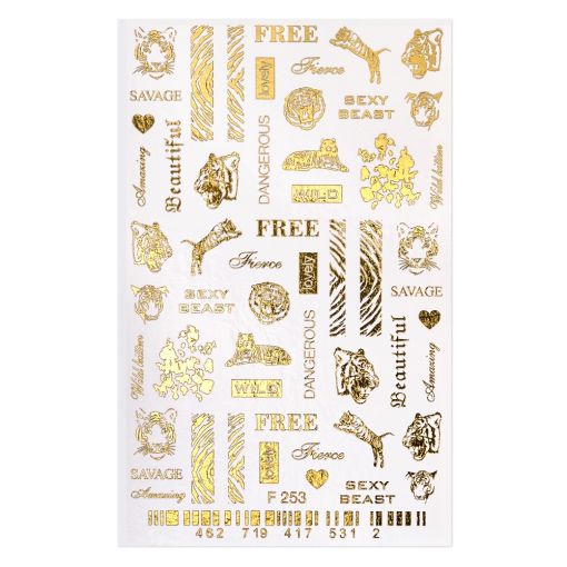 Nail Art Sticker mit tierischen Motiven und Sprüchen in goldener Farbe