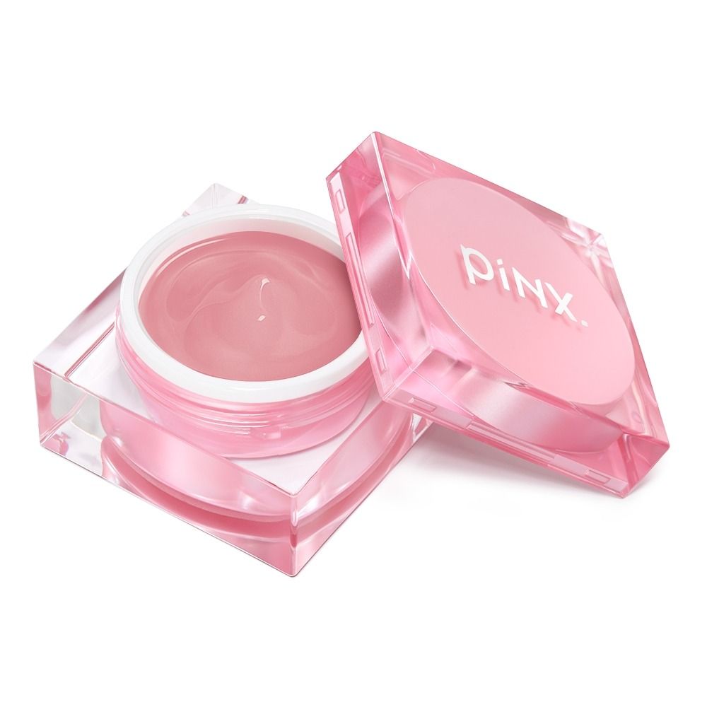 Geöffnete und geschlossene transparente rosa Dose mit PINK. Gel-Augenpads für die Augenpflege